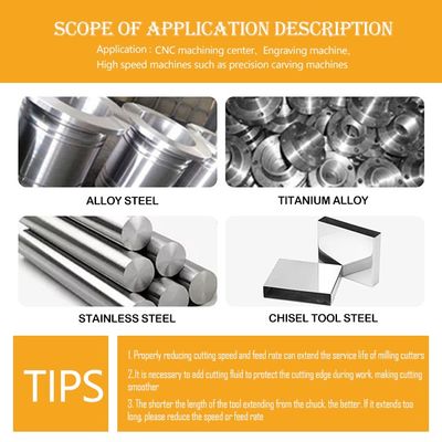 35° 헬릭스 각 0.6um 곡물 크기 1-12mm 절단 지름 CNC 가공용 텅스텐 탄화물 끝 밀
