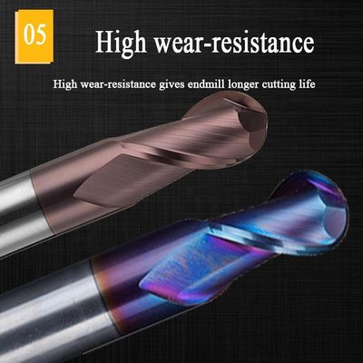 텅스텐 강철 카바이드 알루미늄 끝 연삭 200 밀리미터 6 Hrc 55 라운드 R3 4 플루트 Hrc 45